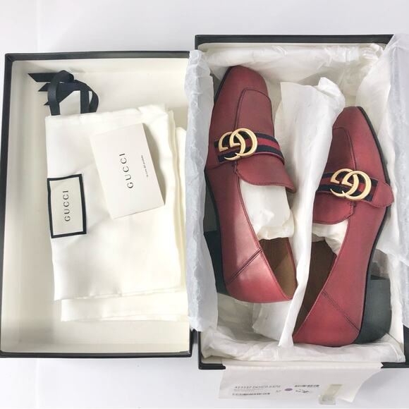 Gucci Peyton Web Stripe Hibiscus Red GG Platform Loafers 37 - Picture 8 of 9